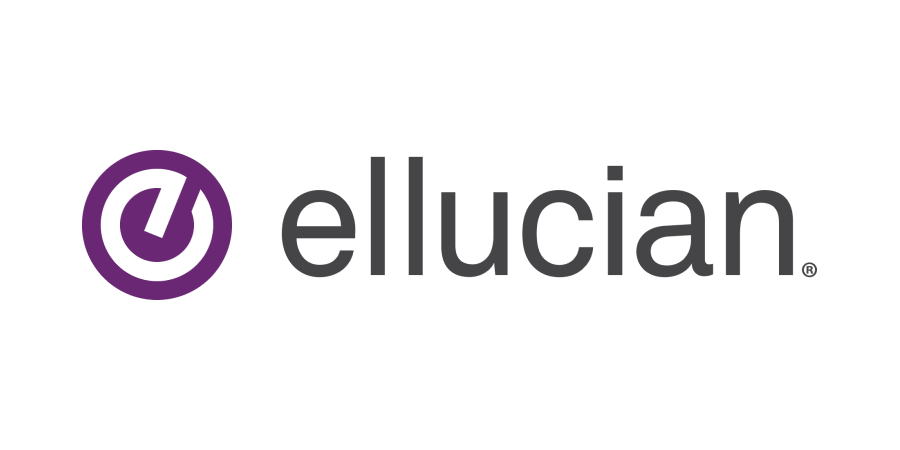 a logo for ellucian shows a check mark in a purple circle