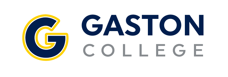 a blue and yellow logo for gaston college