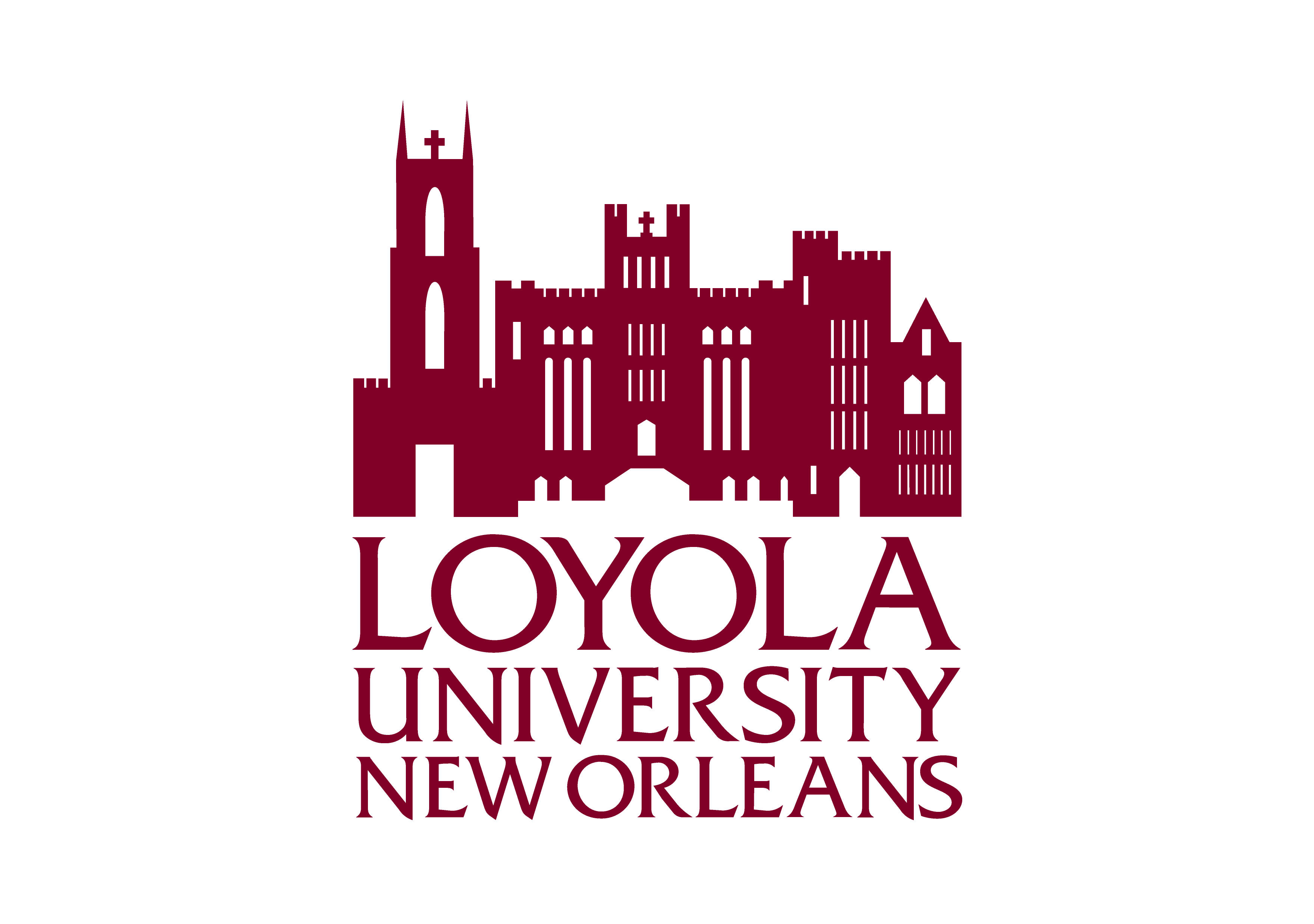 a logo for loyola university new orleans with a castle in the background