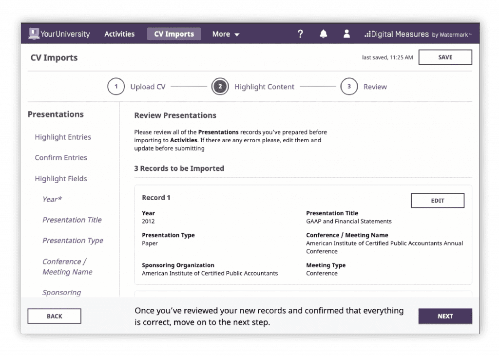 CV Imports for Faculty Activity Reporting