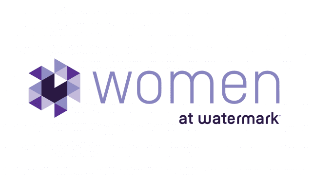 a logo for women at watermark with purple triangles