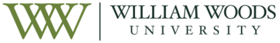 the logo for william woods university is green and white
