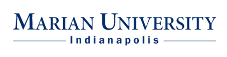 a blue logo for marian university indianapolis