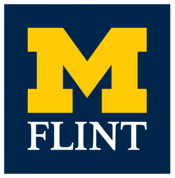 a blue and yellow logo for flint university