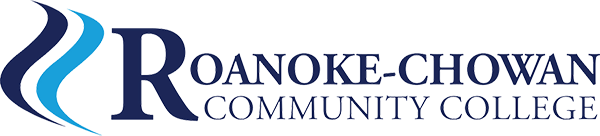 a blue and white logo for roanoke-chowan community college