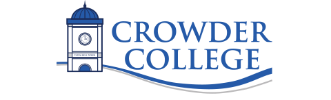 a blue and white logo for crowder college