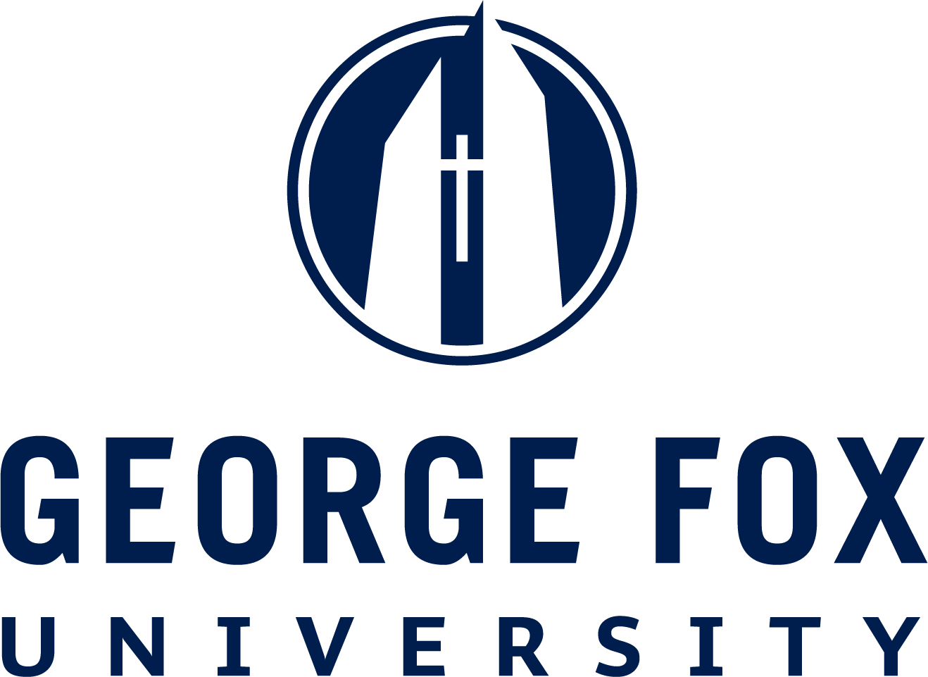 a blue logo for george fox university