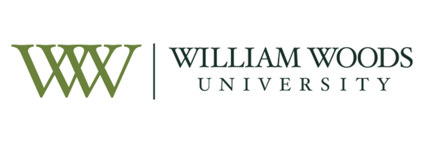 the logo for william woods university is green and white