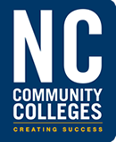 a blue and white logo for nc community colleges