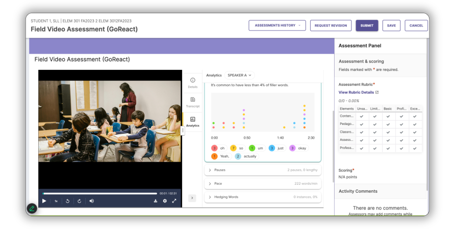 GoReact Student Submission in Student Learning & Licensure