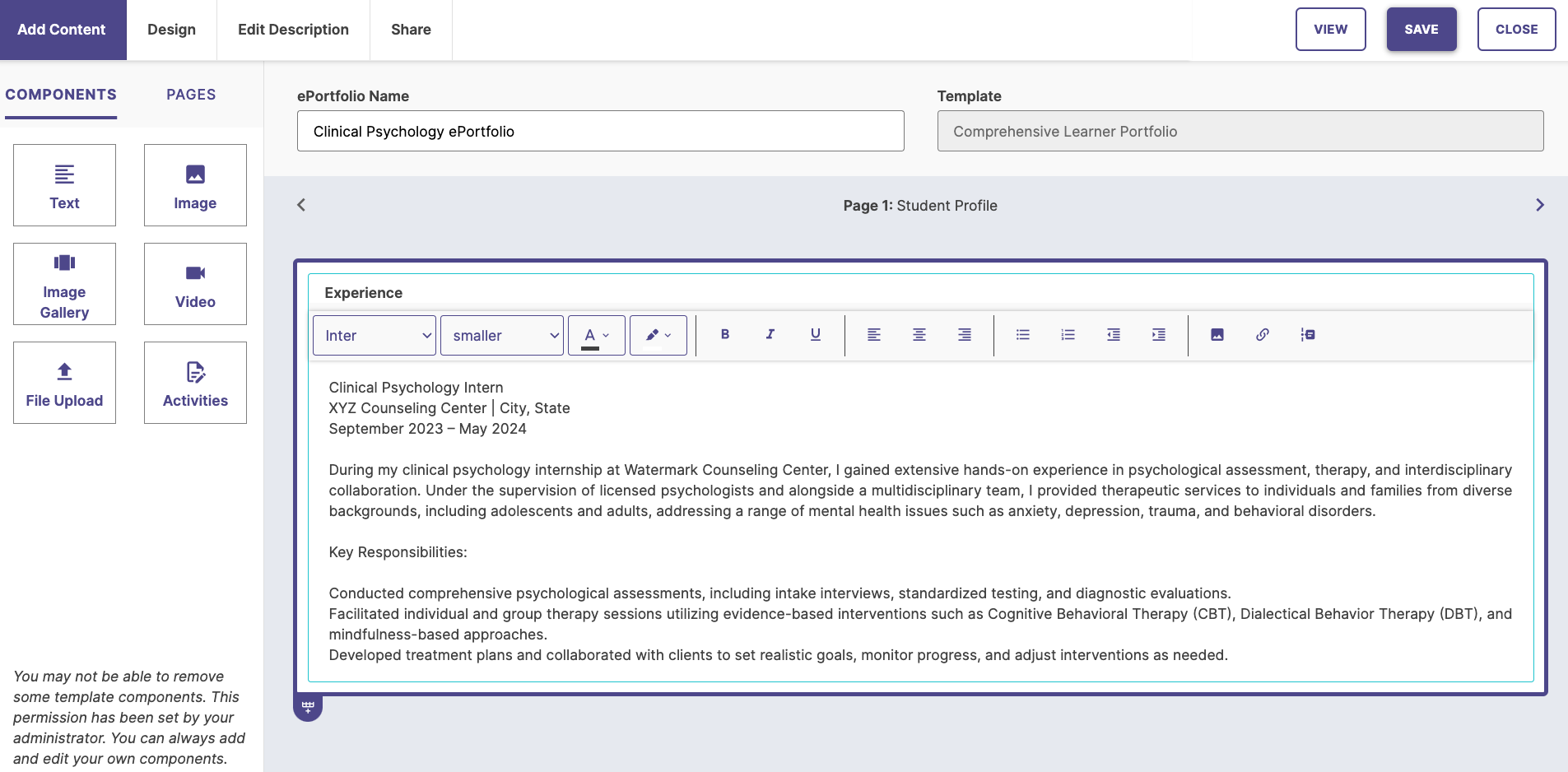 Student ePortfolio