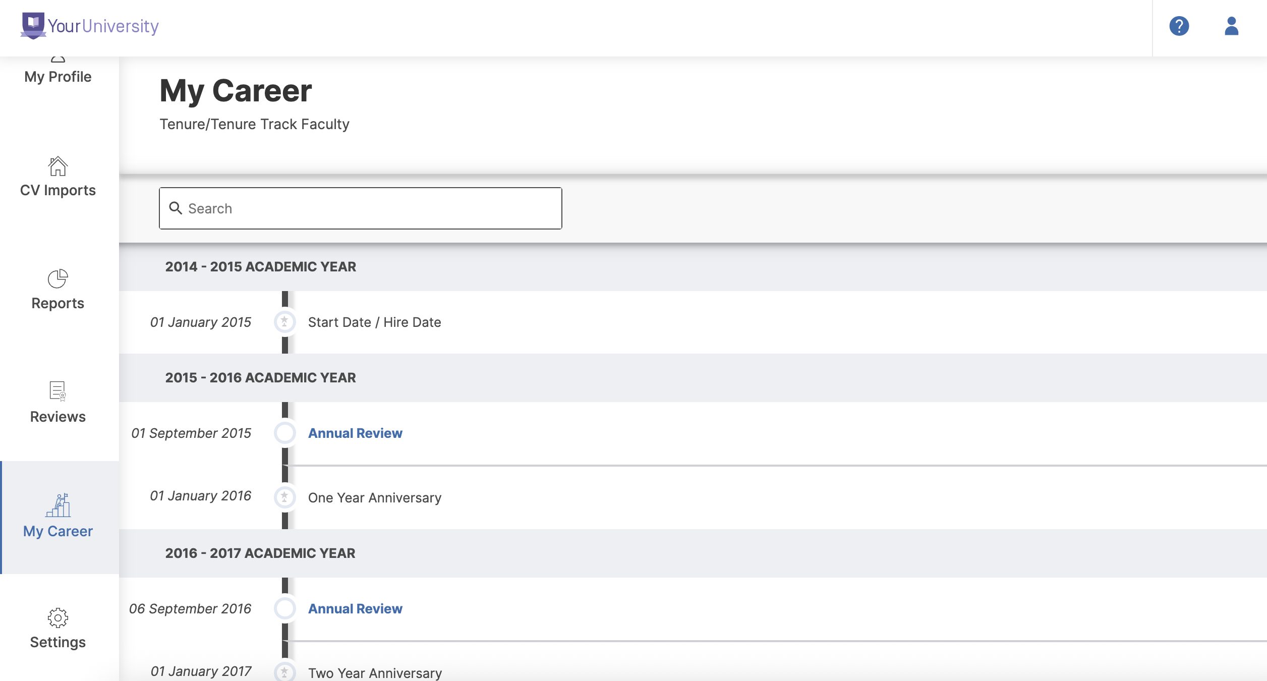 My Career tab with timeline