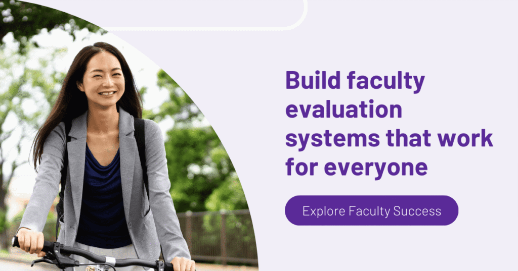 Faculty member smiling outdoors on a bicycle