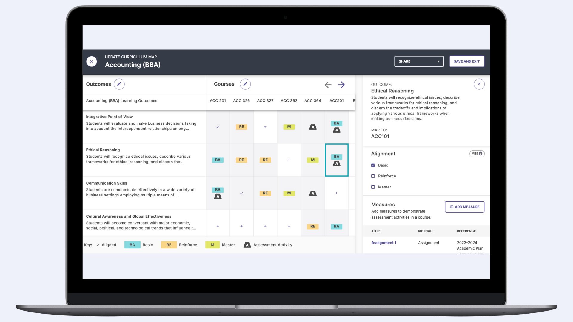 Illustration representing curriculum alignment and measurement of learning outcomes.