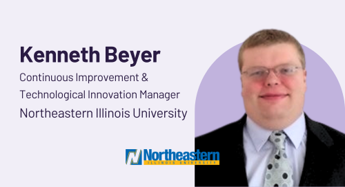 Professional headshot of Kenneth Beyer, Continuous Improvement & Technological Innovation Manager for the Daniel L. Goodwin College of Education at Northeastern Illinois University against a purple backdrop.