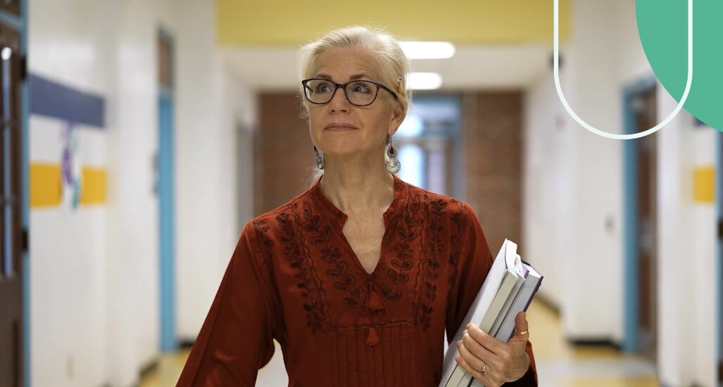 Woman in a school's hallway