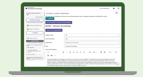 Screenshot of curriculum strategy's course change proposal